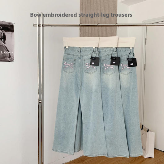 Jeans Anchos Azul Claro con Bordado de Ballet - Image 8
