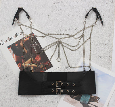 Cinturón de Cuero con Cadena Punk Metal para Mujer - Image 7