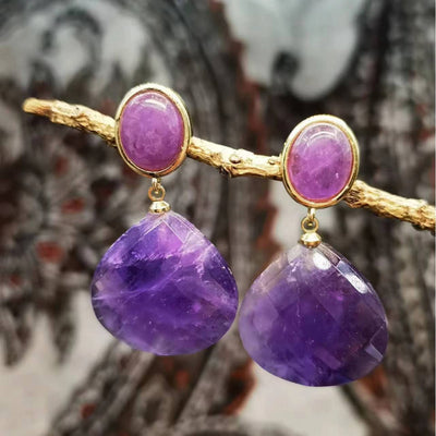 Aretes de Piedras Naturales: Amatista, Ojo de Tigre y Rodonita - Image 4
