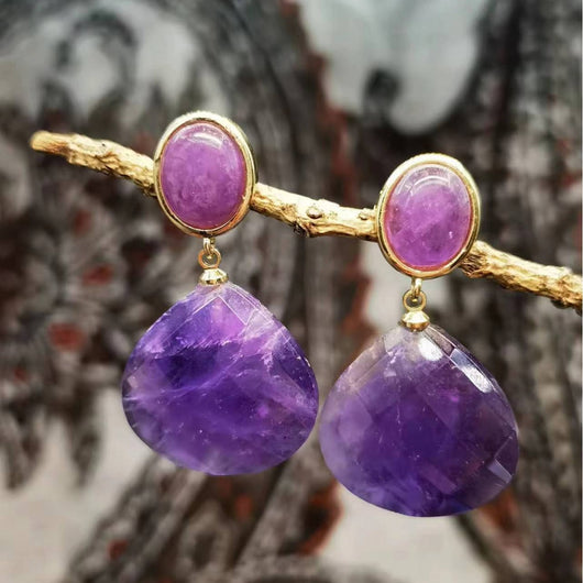 Aretes de Piedras Naturales: Amatista, Ojo de Tigre y Rodonita - Image 4