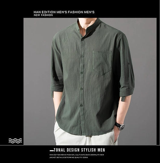 Camisa Hombre Manga Corta Algodón y Lino - Corte Suelto Moderno Talla Grande - Image 16