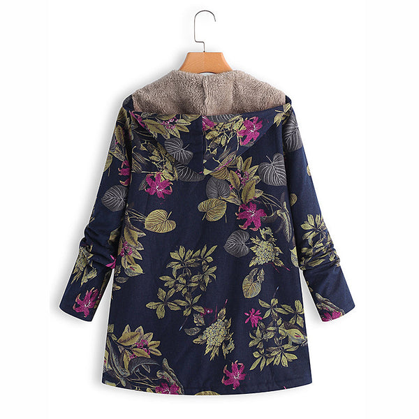 Sudadera Impresa de Algodón y Lino con Capucha - Abrigo Cálido y Suave