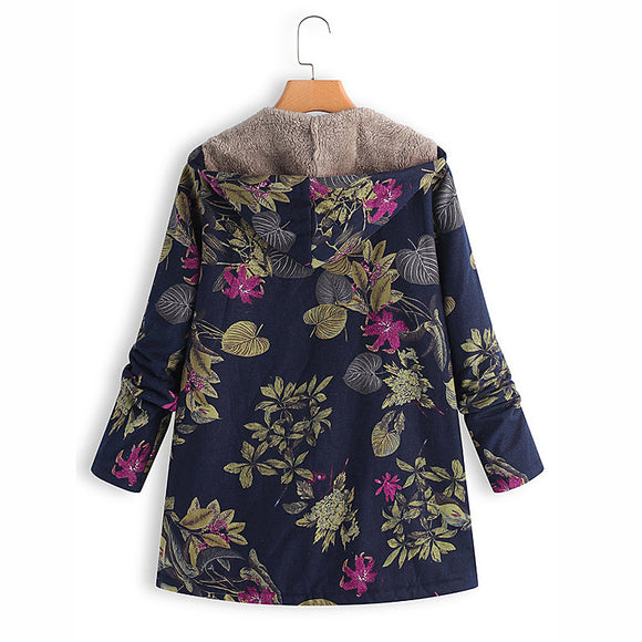 Sudadera Impresa de Algodón y Lino con Capucha - Abrigo Cálido y Suave