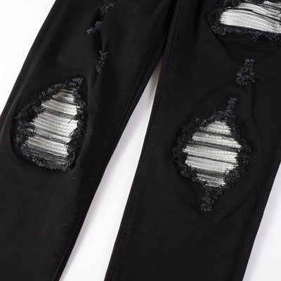 Jeans Slim Fit Rotos con Parches Plateados para Hombre - Image 17