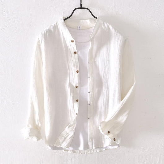 Camisa de Lino Casual Manga Larga Color Sólido - Image 2