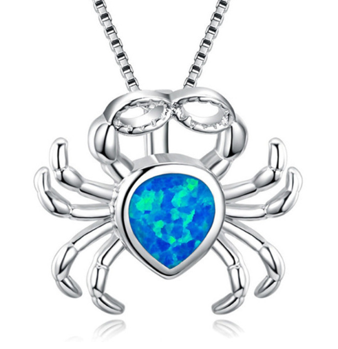 Collar colgante tortuga marina con ópalo azul y plata laminada para mujer - Image 9