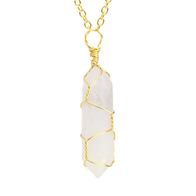 Collar Colgante de Cristal Hexagonal Envuelto a Mano con Piedra Natural - Image 45