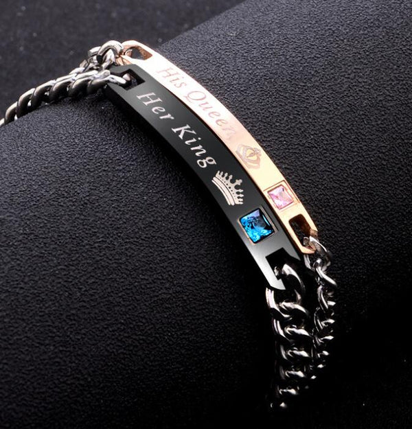 Pulsera de Pareja Cristal Rosa Negra Oro - His Queen Her King