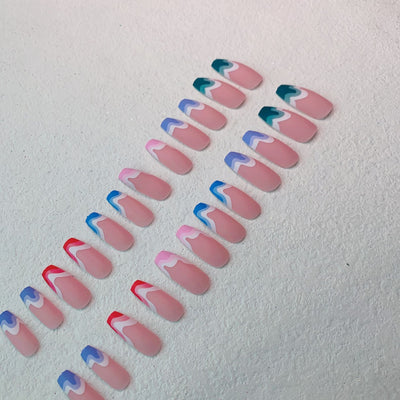 Uñas Postizas Largas Bailarina Onda Multicolor con Efecto Frosted - Image 5