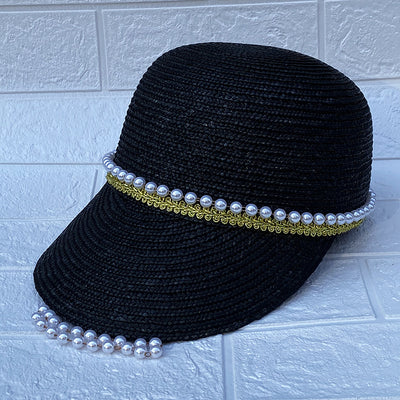 Sombrero de Paja Negro con Cadena de Perlas Artesanal - Image 12
