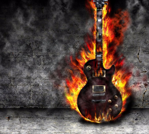 Cuadro de Diamantes Guitarra en Llamas - Pintura Completa con Cristales Brillantes