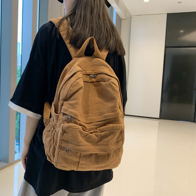 Mochila Escolar de Lona Teñida en Colores Sólidos
