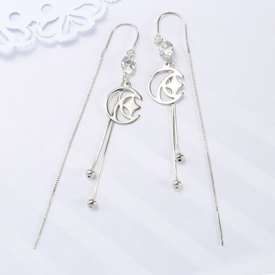 Aretes de Plata Esterlina con Diseño de Luna y Estrella para Mujer - Image 11