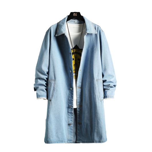 Abrigo Tipo Trench Denim Hombre Largo Casual Suelto - Image 5