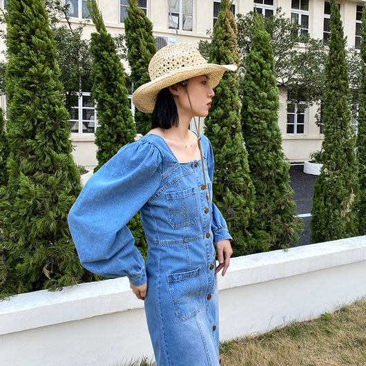 Vestido Denim Cuello Cuadrado Nehe Thirteen Rows - Image 2