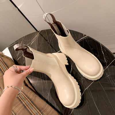 Botas Martin de Cuero con Tacón Alto Grueso Estilo Coreano para Mujer - Image 5