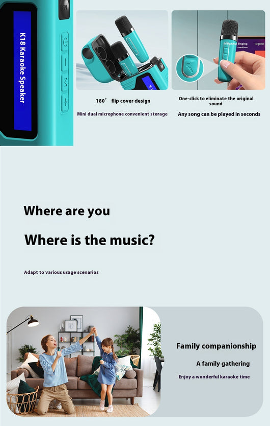 Parlante Bluetooth Portátil K18 con Micrófono para Familia - Image 12