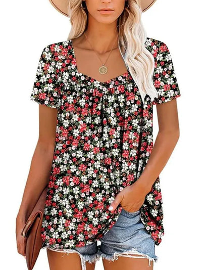 Camiseta Suelta Estampada Cuello Cuadrado Manga Corta para Mujer - Image 10