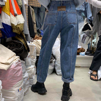 Pantalones Vaqueros Cintura Alta Corte Recto con Costura Retro - Image 3