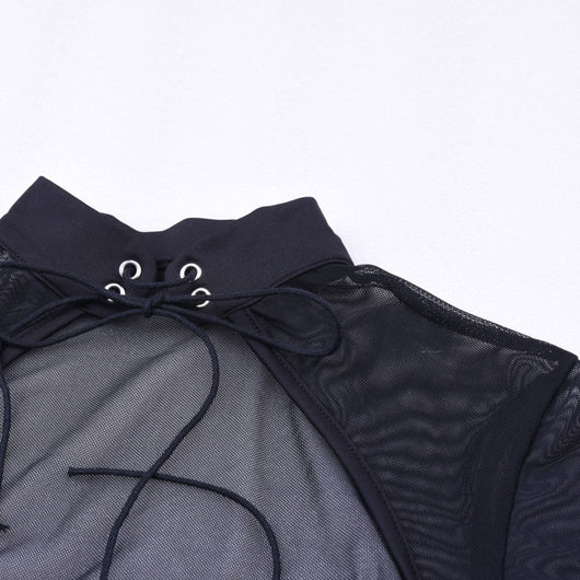 Vestido Otoñal de Cuello Alto con Manga Larga y Detalles en Malla - Image 21
