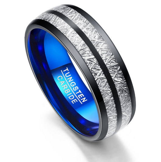 Anillo de Boda Tungsteno 8mm para Pareja - Diseño Moderno Negro y Azul
