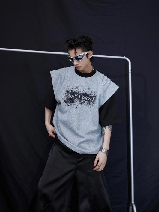 Playera Hombre Diseño Texturizado con Efecto Tinta Salpicada Dos Tonos - Image 5