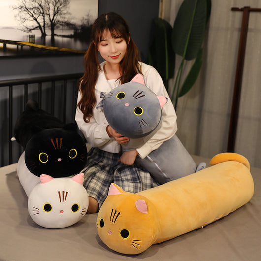 Almohada Gato Grande de Peluche Suave - Muñeco Largo para Abrazar