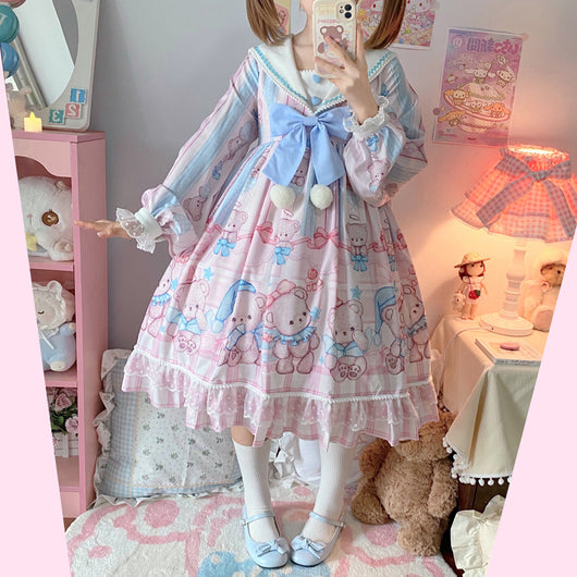 Vestido Lolita Soft Girl Osito Soñador de Manga Larga - Image 7
