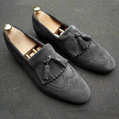 Zapatos Casuales de Ante para Hombre Talla 38-48 con Tacón Bajo y Borlas