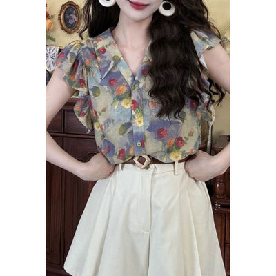 Blusa Elegante Retro con Escote en V para Mujer - Image 3