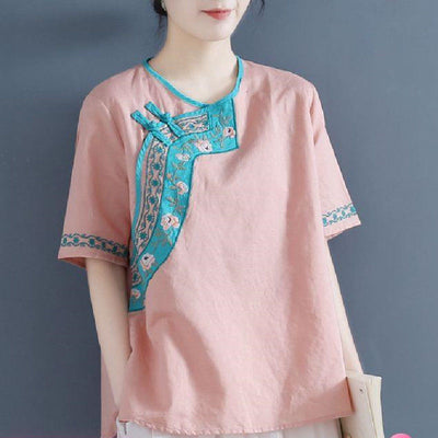 Blusa de Lino Bordada Estilo Chino Retro Literario para Mujer - Image 12
