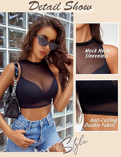Blusa Transparente de Encaje Mesh con Cuello Redondo Sensual - Image 14