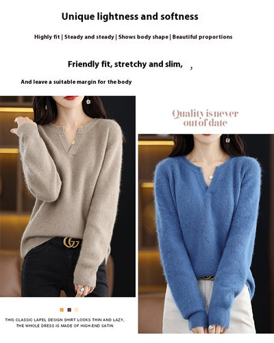 Suéter de Visón Otoño Invierno Mujer Talla Grande Holgado con Forro Polar - Image 19