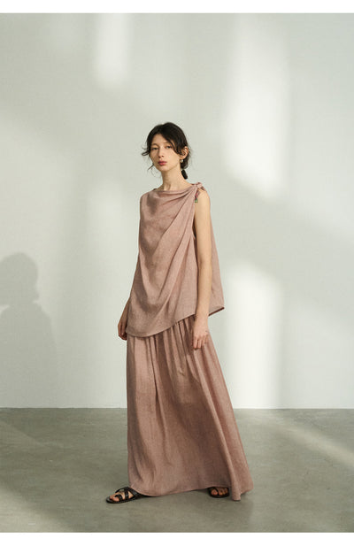 Falda Plisada Tencel Lino Efecto Desteñido con Volumen - Elegancia Moderna para Mujer - Image 21