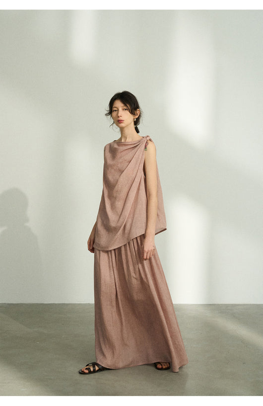 Falda Plisada Tencel Lino Efecto Desteñido con Volumen - Elegancia Moderna para Mujer - Image 21