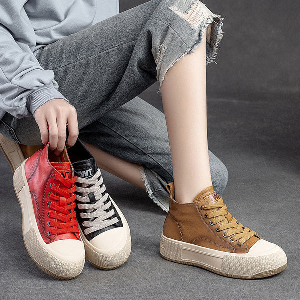 Tenis Altos Casuales de Cuero Premium Estilo Vintage para Mujer