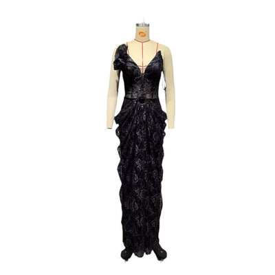Vestido Negro Elegante sin Mangas con Encaje Floral y Espalda Descubierta Reductor - Image 5