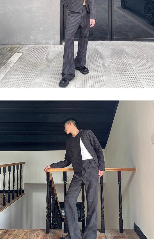 Traje Corto Casual Otoño a Rayas Cuello Redondo Bootcut - Image 9