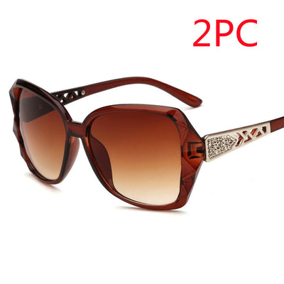 Women's retro big frame sunglasses with brown faceted frames, gradient purple lenses, and rhinestone-detailed silver temples. - Image 11