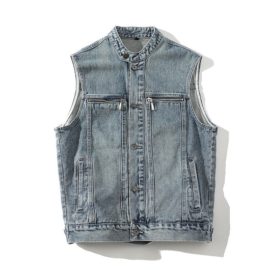 Chaleco Denim Lavado para Hombre con Cuello de Pie - Image 7