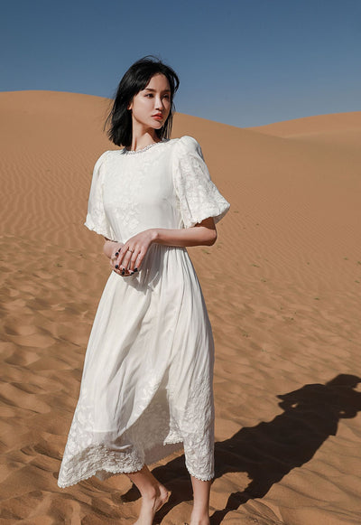 Vestido Blanco de Playa con Mangas Abullonadas - Perfecto para Vacaciones - Image 15