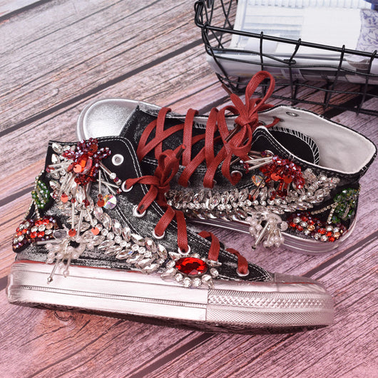 Zapatillas Canvas Altas para Mujer con Flores 3D y Abalorios - Estilo Occidental - Image 4