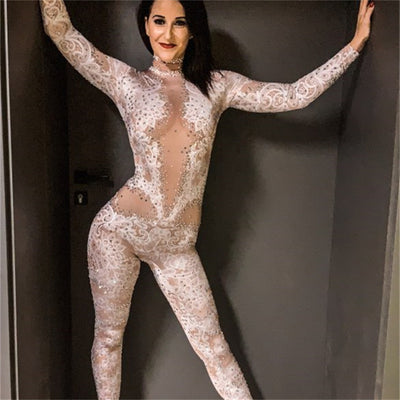 Jumpsuit Estampado con Diamantes Completos para Mujer de Manga Larga - Image 4