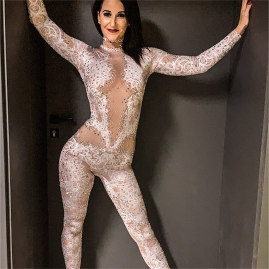 Jumpsuit Estampado con Diamantes Completos para Mujer de Manga Larga - Image 4