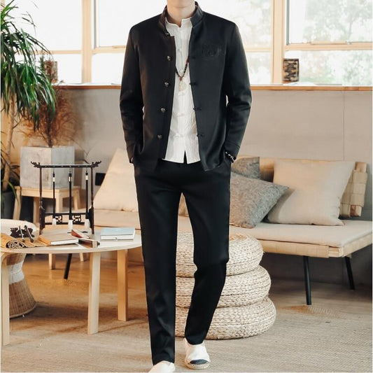 Traje Chino Tradicional Bordado Slim Fit con Cuello Mao - Image 2