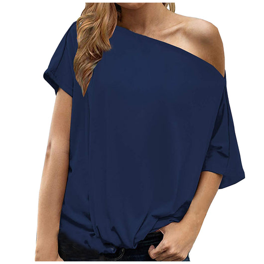 Playera Suelta de Manga Corta con Hombros Asimétricos para Mujer - Image 12