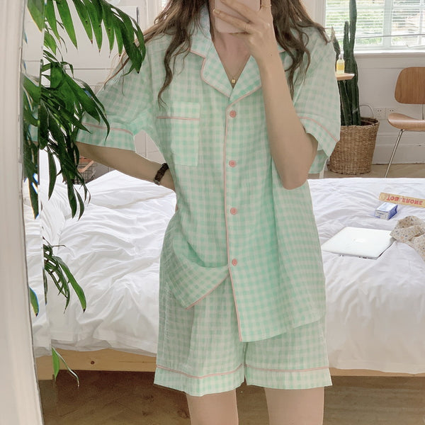 Pijama Corto de Cuadros para Mujer - Conjunto Cómodo de Algodón - Image 2