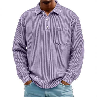 Polo Manga Larga de Pana a Rayas para Hombre - Image 3