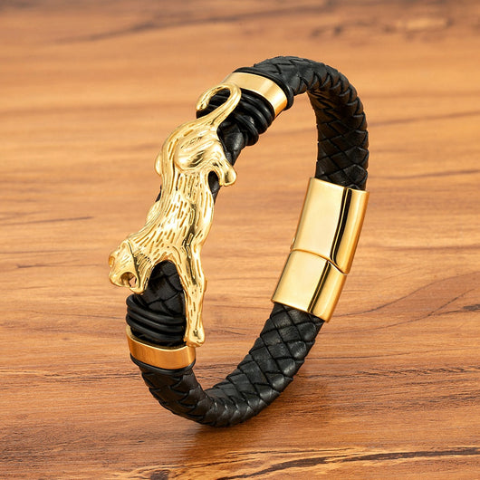 Pulsera Magnética para Hombre con Dragón Pi Xiu - Acero Inoxidable y Cuero con Patrón Leopardo - Image 6