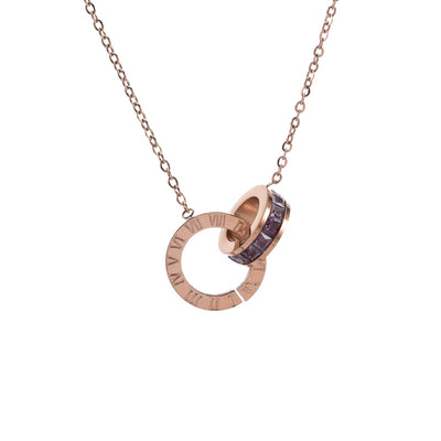 Collar de Acero de Titanio para Mujer con Anillos y Números Romanos - Image 5